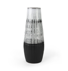19" Black White and Gray Patterned Lines Ceramic Vase