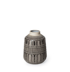 8" Black and Cream Organic Glaze Chevron Embossed Ceramic Vase