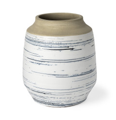 10" Blue White and Sand Coastal Ceramic Vase