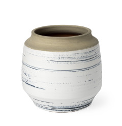 9" Blue White and Sand Coastal Ceramic Vase