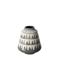 8" Gray and Ivory Triangle Pattern Ceramic Vase