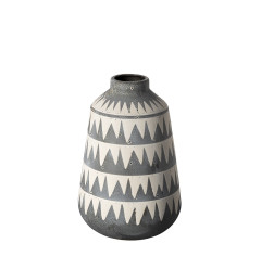 10" Gray and Ivory Triangle Pattern Ceramic Vase