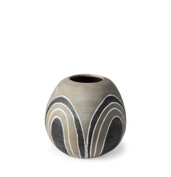 Brown Gray and White Arches Round Ceramic Vase