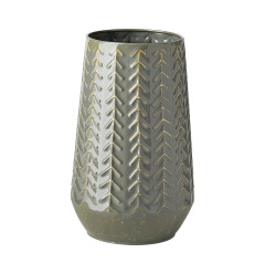 11" Green Organically Chevron Embossed Metal Vase