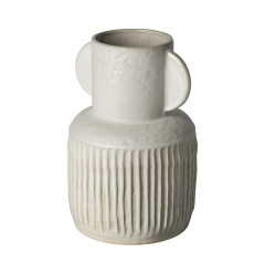 12" Whitewash Handled Textured Ceramic Vase