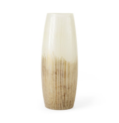 14" Creamy White and Gold Ombre Striped Glass Vase