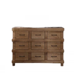 44" Brown Solid Wood Nine Drawer Triple Dresser