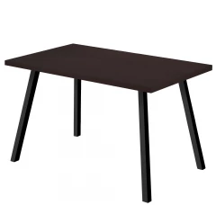 Espresso black metal dining table with wood finish and outdoor furniture design elements
