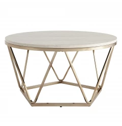 33" Champagne Solid Manufactured Wood And Metal Round Coffee Table