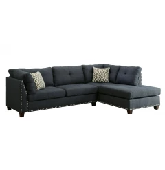 Blue Linen L Shaped Two Piece Sofa and Chaise Sectional
