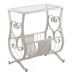 19" Clear and White Glass Trestle Console Table With Shelves