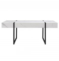 43" White And Black Faux Marble And Metal With Iron Coffee Table