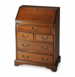 26" Brown Rubberwood Wood Secretary Desk With Five Drawers