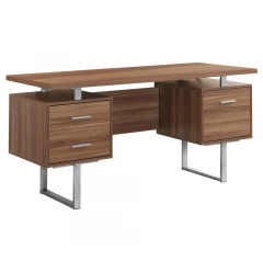 24" Brown and Silver Computer Desk With Three Drawers