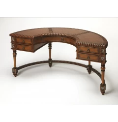 Hand Carved Leather Top Crescent Shape Desk
