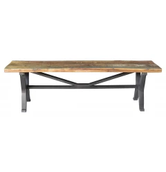 66" Brown And Black Distressed Solid Wood Dining bench
