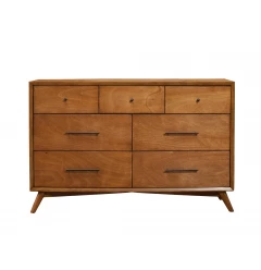 56" Brown Solid Wood Seven Drawer Double Dresser