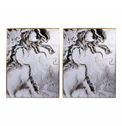 Set of 2 Ultra Modern White Black and Gold Marblized Wall Art