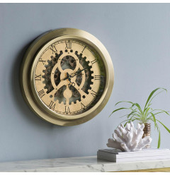 Gold Industrial Style Round Wall Clock
