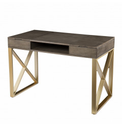 Modern Gray and Gold Writing Desk with Storage