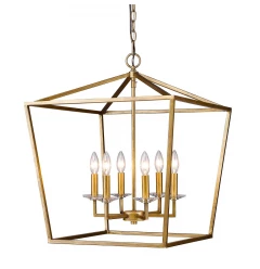 Kennedy 6-Light Antique Gold Foyer Pendant With Crystal Bobeches