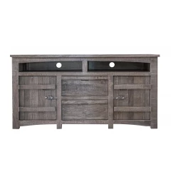 70" Gray Solid Wood Cabinet Enclosed Storage Distressed TV Stand