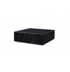 35" Black Genuine Marble And Brass Square Coffee Table