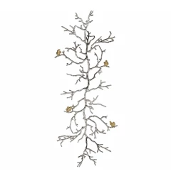Modern 44" Silver Branch and Golden Birds Wall Art