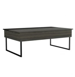 49" Espresso And Black Metal Lift Top Coffee Table With Two Shelves