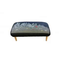 38" Gray Wool And Brown Ottoman