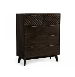 39" Dark Acacia Solid Wood Five Drawer Dresser