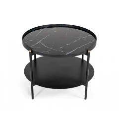 Modern Black Marble Painted Round Metal Coffee Table