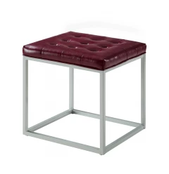 18" Purple Faux Leather And Gray Cube Ottoman