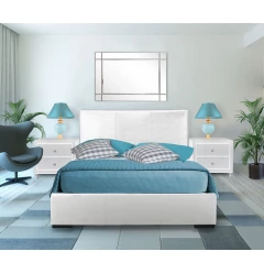 White Upholstered Platform King Bed with Two Nightstands