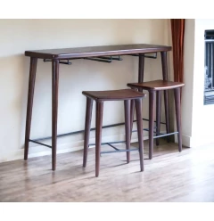 Set of Three Brown Solid Wood Counter Height Bar Table and Chairs