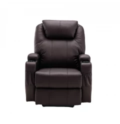 33" Brown Faux Leather Power Heated Massage Lift Assist Recliner