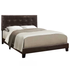 Solid Wood Queen Tufted Brown Upholstered Linen Bed With Nailhead Trim