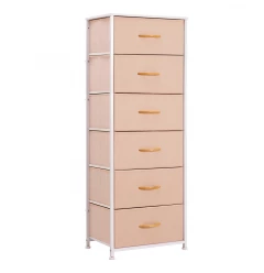 18" Pink and White Steel and Fabric Six Drawer Chest