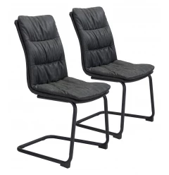 Set of Two Tufted Black Upholstered Faux Leather Dining Side Chairs