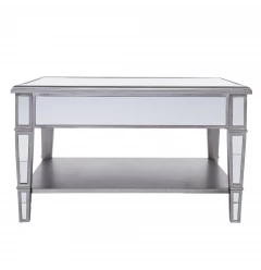 29" Silver Mirrored Square Coffee Table With Shelf