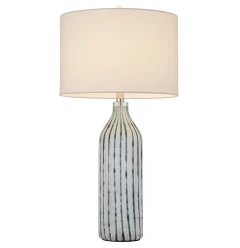 30" Aqua and Gray Glass Table Lamp With White Drum Shade