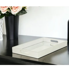 16" Silver Rectangular Wood Handmade Tray With Handles