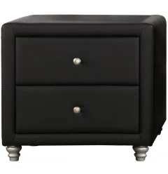 Black upholstered nightstand with drawer and wood finish