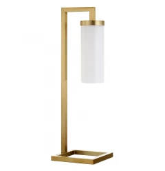 26" Brass Metal Arched Table Lamp With White Cylinder Shade