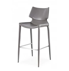 Set of Two 30" Gray Faux Leather And Steel Low Back Bar Height Bar Chairs