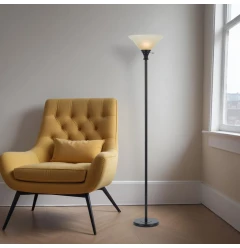 71" Bronze Torchiere Floor Lamp With Beige Frosted Glass Dome Shade