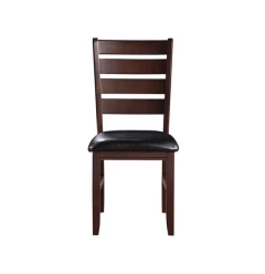Set of Two Espresso And Brown Upholstered Faux Leather Ladder Back Dining Side Chairs