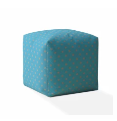 17" Blue Cotton Polka Dots Pouf Ottoman