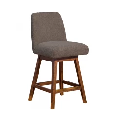26" Taupe and Brown Solid Wood Counter Height Swivel Bar Chair