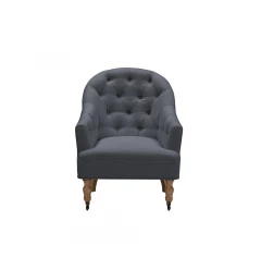 31" Dark Gray And Brown Linen Tufted Arm Chair